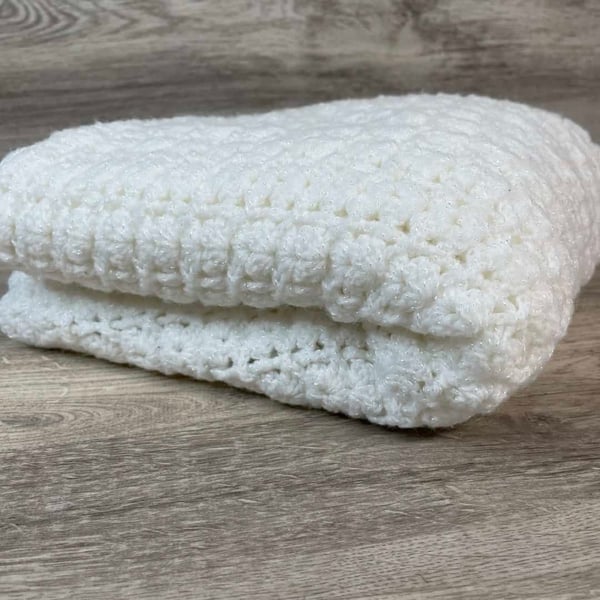 Beautifully Handmade Sparkly White Knitted Oversized Baby Blanket