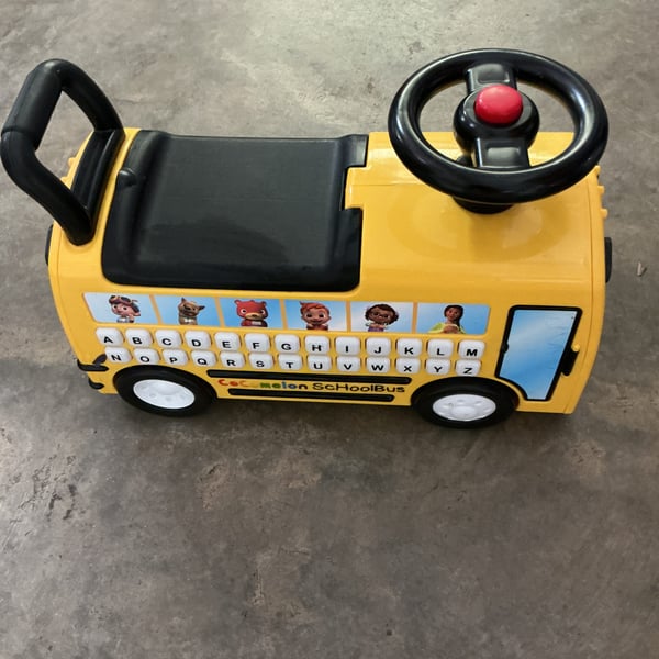 CoComelon School Bus Ride-on with Letters, Numbers, & Music