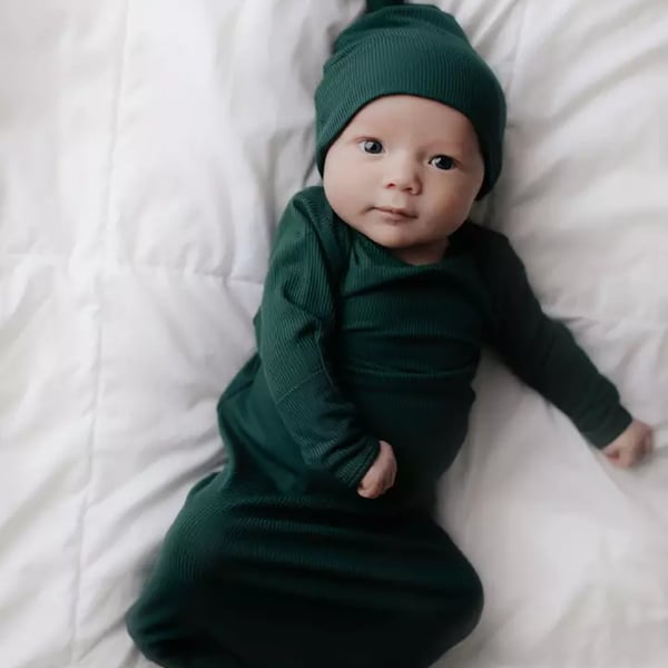 Forest Green Ribbed Knotted Gown