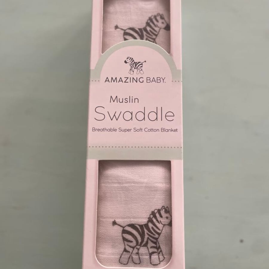 Amazing Baby Muslin Swaddle Blanket - Zebra - NEW