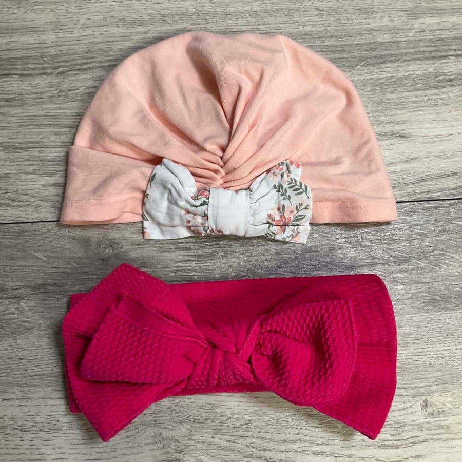 GIRLS - 0/6 Months - Hat & Bows