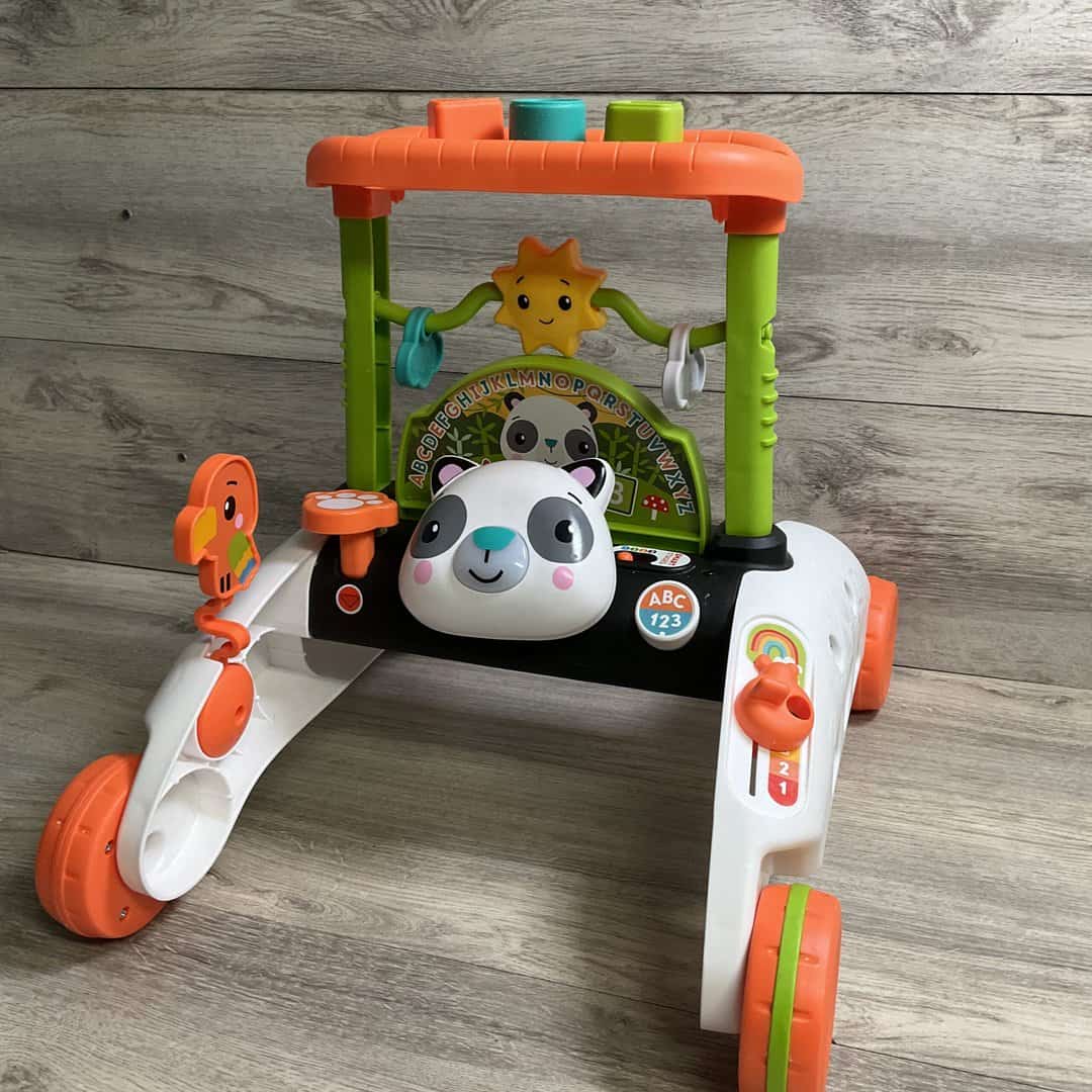 Fisher-Price Baby & Toddler Toy 2-Sided Steady Speed Panda Walker (Blocks have Bite Marks)