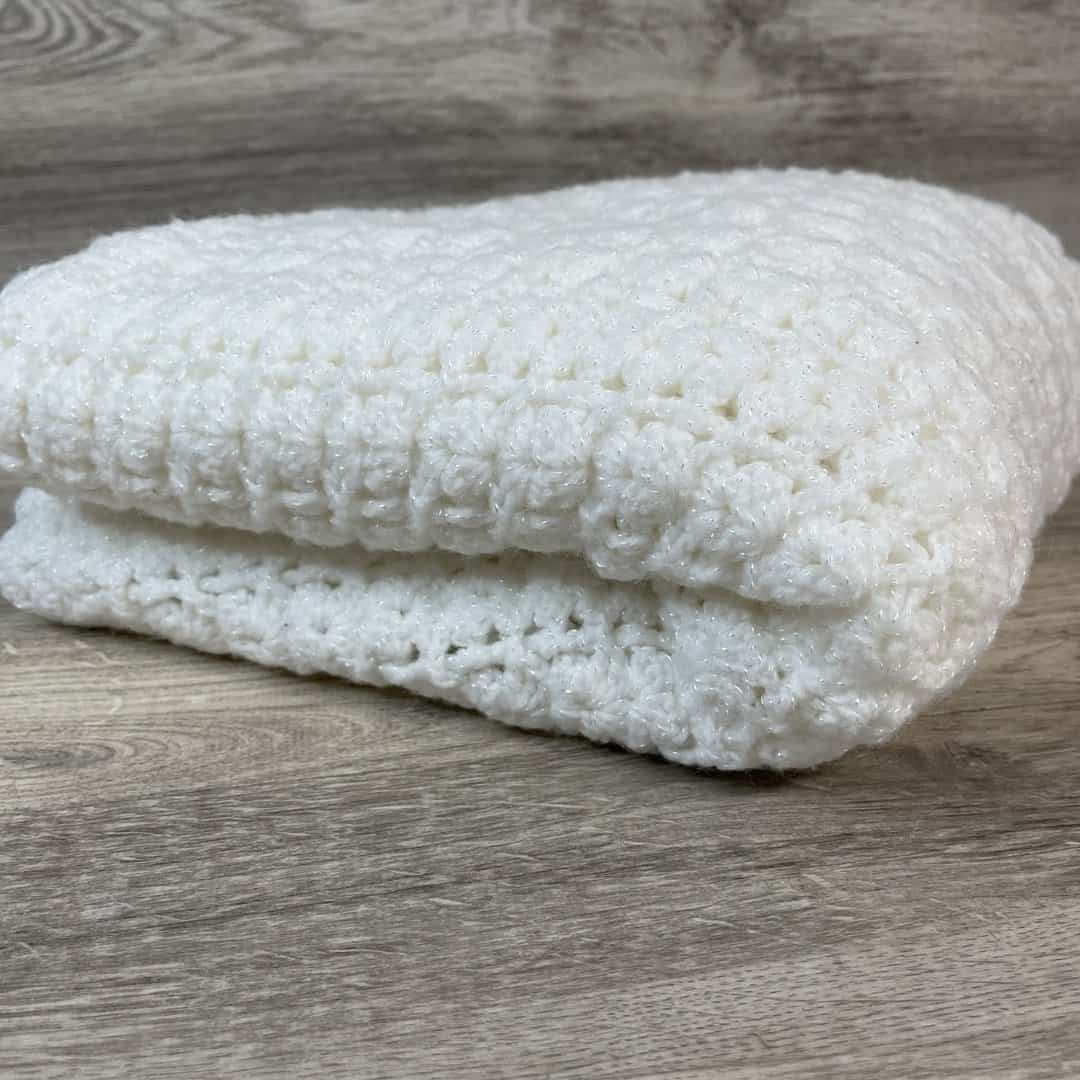 Beautifully Handmade Sparkly White Knitted Oversized Baby Blanket