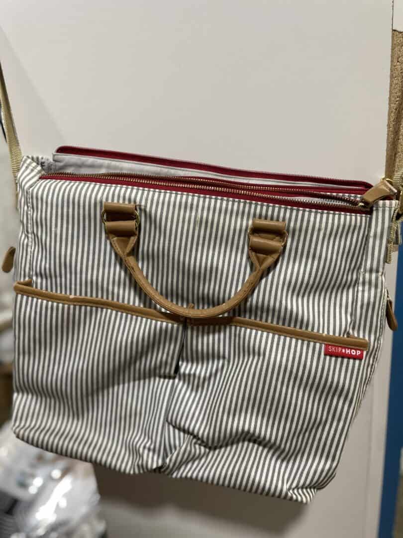 SKIP HOP Duo Diaper Bag Gray White Stripe Zipper Carry Handle Messenger Bag