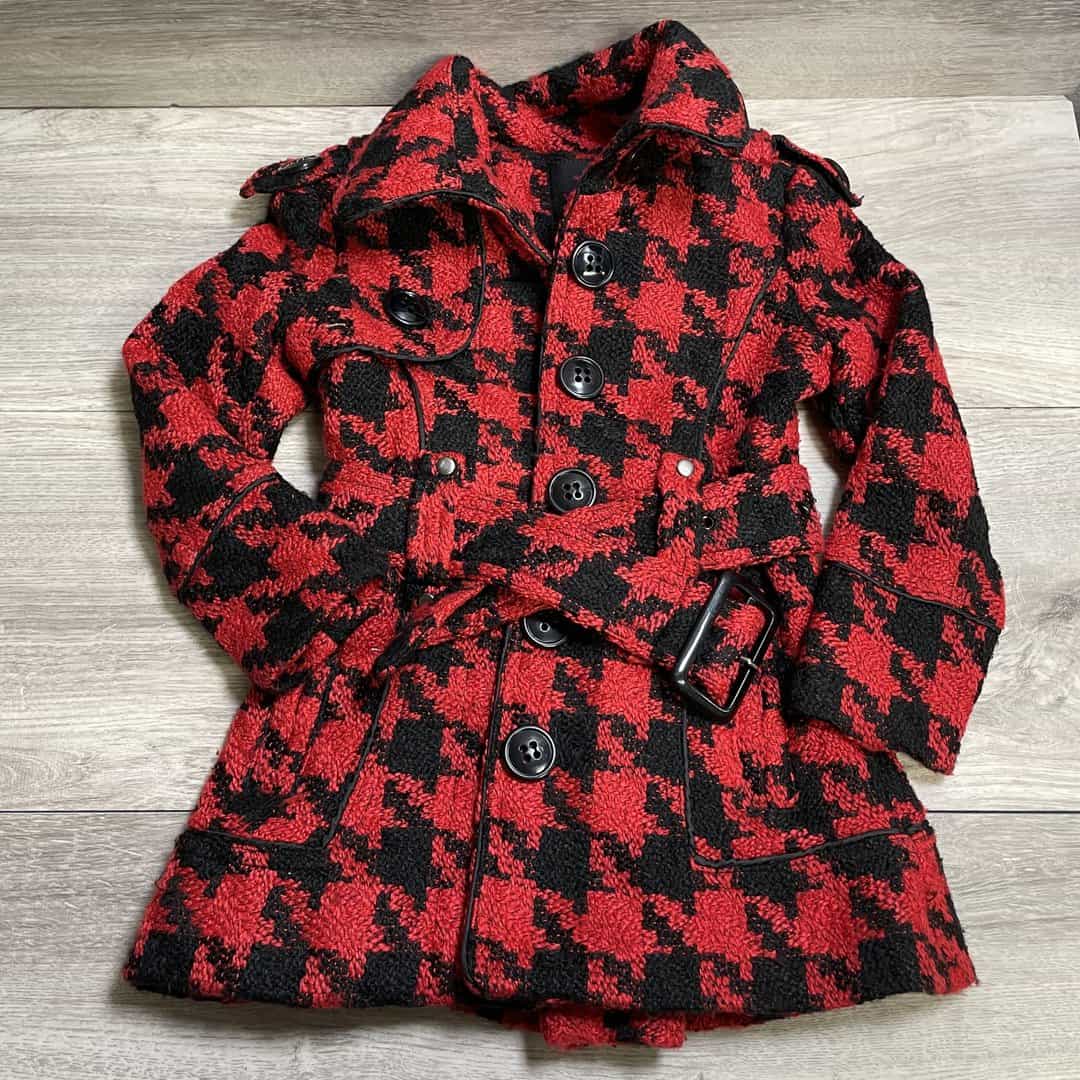GIRLS - 2T - Buffalo Plaid Wool Knit Trench Coat